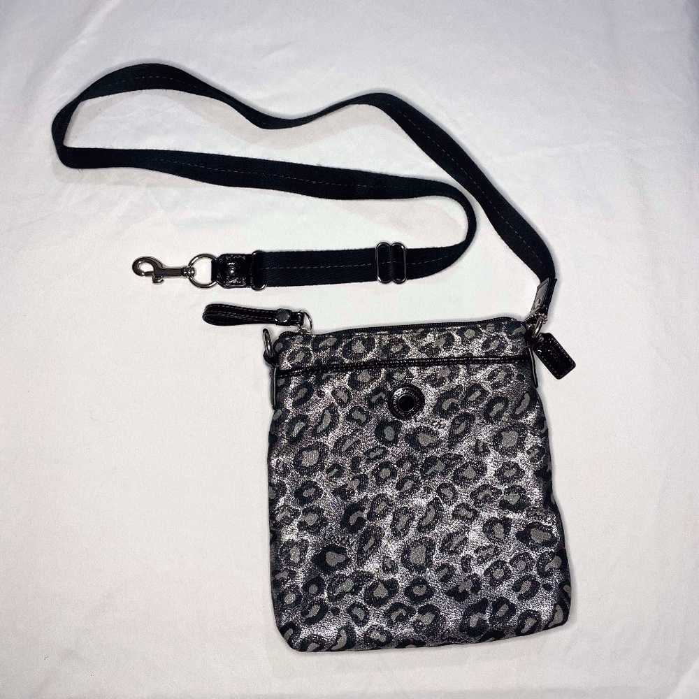 Coach Ocelot Animal Print Crossbody Metallic Silver & Grey, Mob Wife, Like New